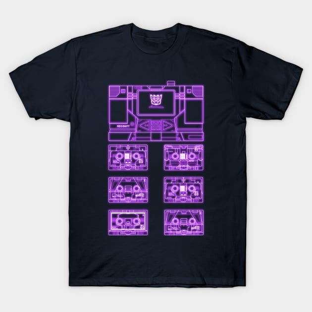 Masterpiece Soundwave and Cassettes Purple tron effect T-Shirt by Draconis130